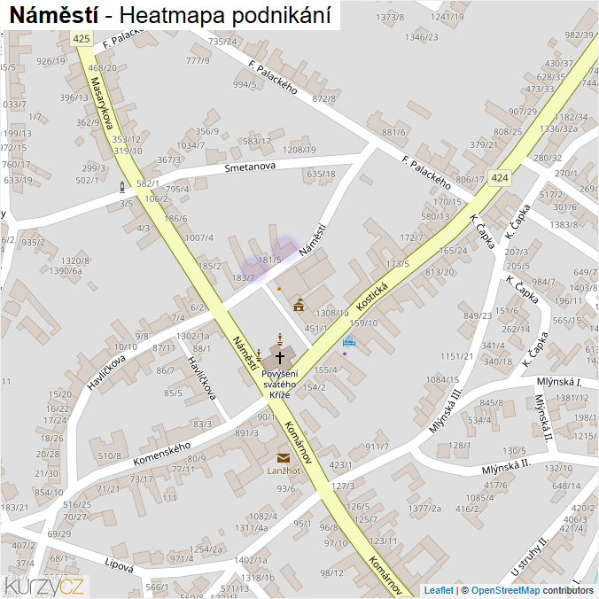 Mapa Náměstí - Firmy v ulici.