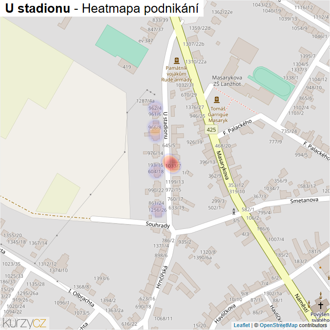 Mapa U stadionu - Firmy v ulici.