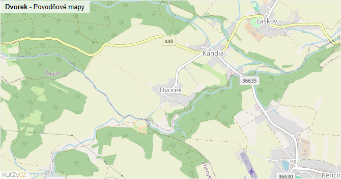 Dvorek - záplavové mapy stoleté vody