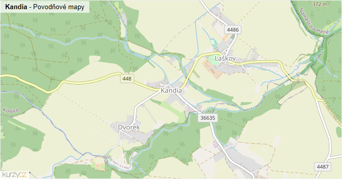 Kandia - záplavové mapy stoleté vody