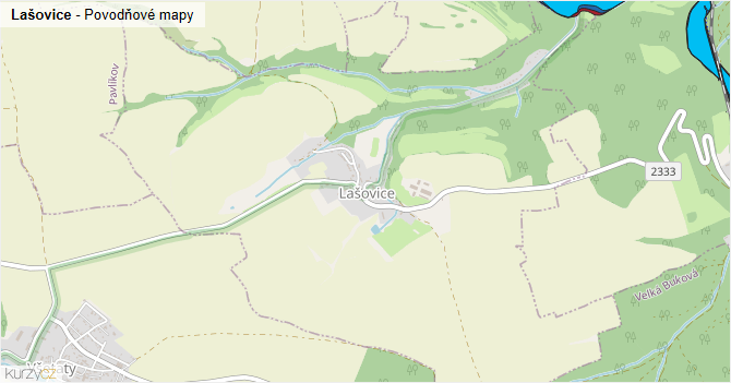 Lašovice - záplavové mapy stoleté vody