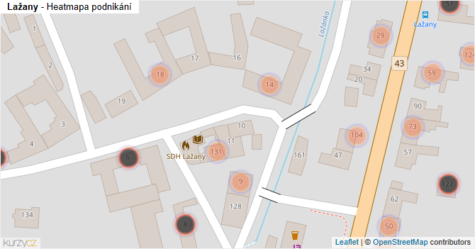 Lažany - mapa podnikání