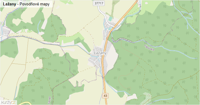 Lažany - záplavové mapy stoleté vody