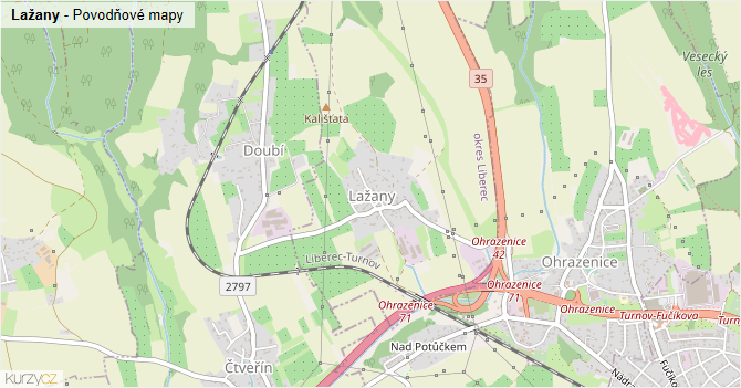 Lažany - záplavové mapy stoleté vody