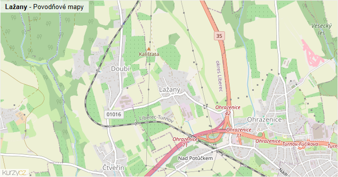 Lažany - záplavové mapy stoleté vody