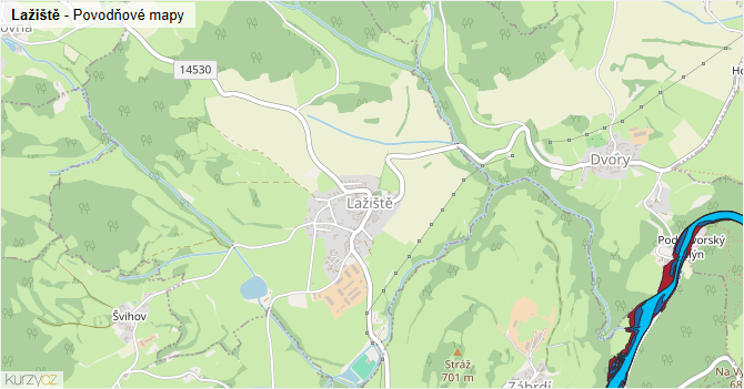 Lažiště - záplavové mapy stoleté vody