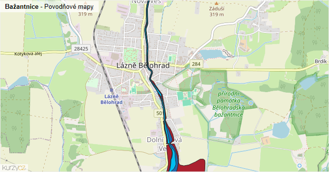 Bažantnice - záplavové mapy stoleté vody