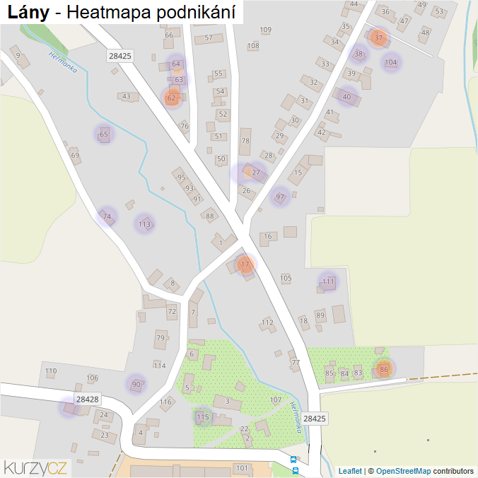 Mapa Lány - Firmy v části obce.