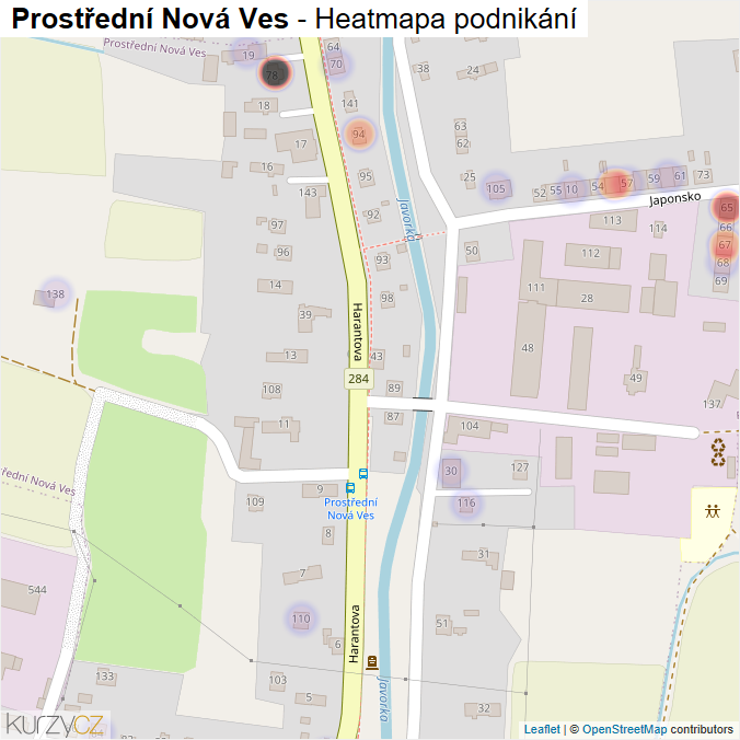 Mapa Prostřední Nová Ves - Firmy v části obce.