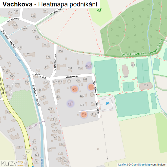 Mapa Vachkova - Firmy v ulici.