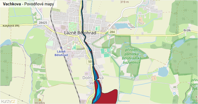 Vachkova - záplavové mapy stoleté vody