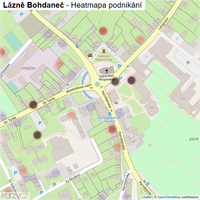 Mapa Lázně Bohdaneč - Firmy v obci.