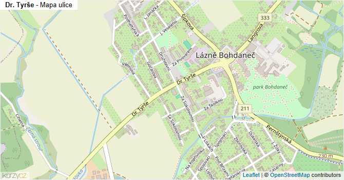 Dr. Tyrše - mapa ulice