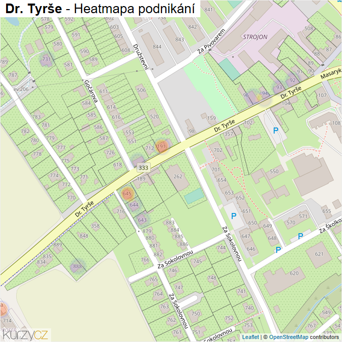 Mapa Dr. Tyrše - Firmy v ulici.