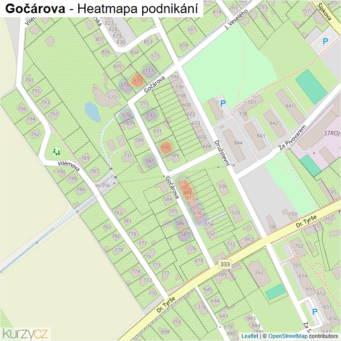 Mapa Gočárova - Firmy v ulici.