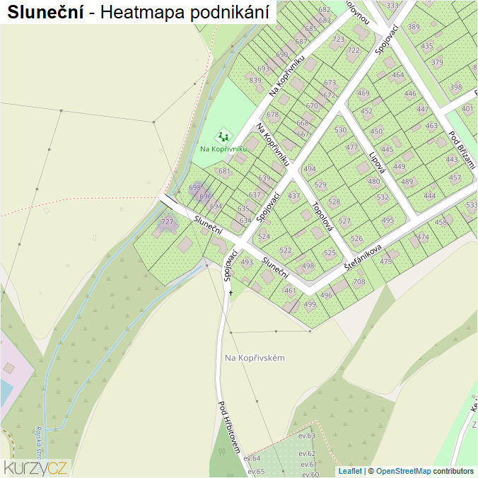 Mapa Sluneční - Firmy v ulici.