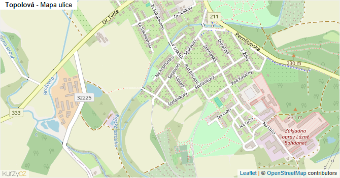Topolová - mapa ulice