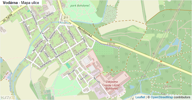Vodárna - mapa ulice
