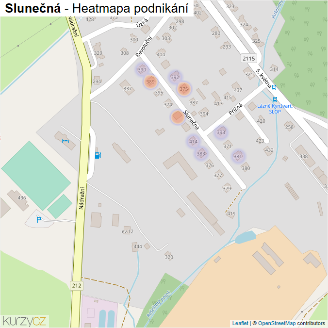 Mapa Slunečná - Firmy v ulici.