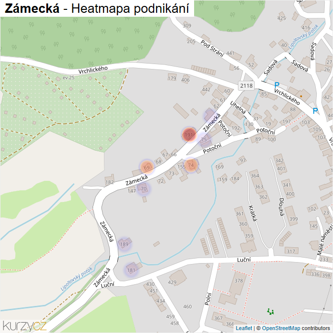 Mapa Zámecká - Firmy v ulici.