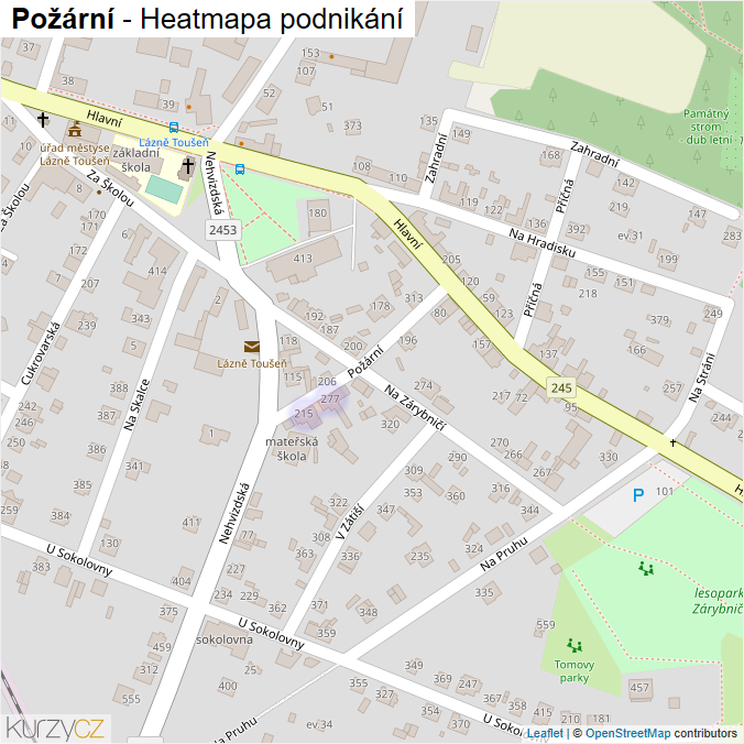 Mapa Požární - Firmy v ulici.