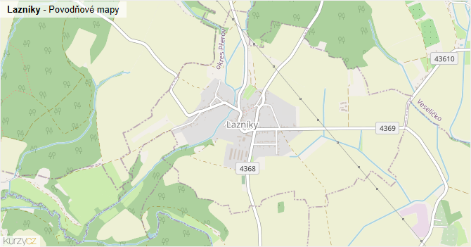 Lazníky - záplavové mapy stoleté vody