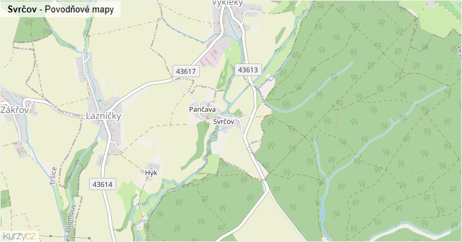 Svrčov - záplavové mapy stoleté vody