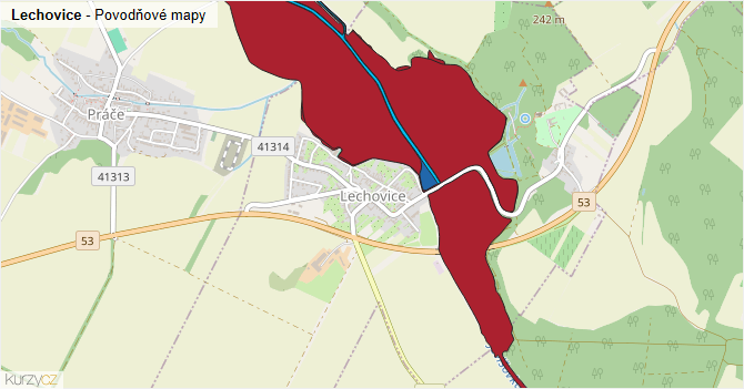 Lechovice - záplavové mapy stoleté vody