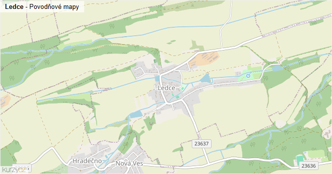 Ledce - záplavové mapy stoleté vody