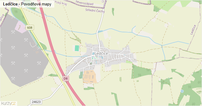 Ledčice - záplavové mapy stoleté vody