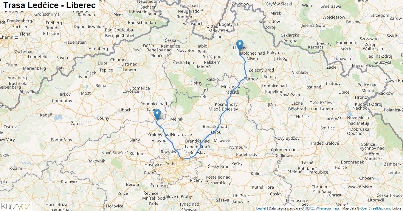 Ledčice-Liberec, mapa trasy