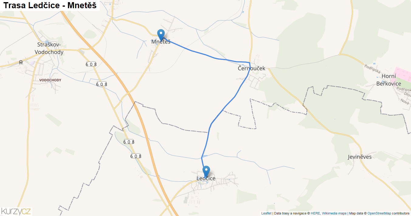Ledčice-Mnetěš, mapa trasy