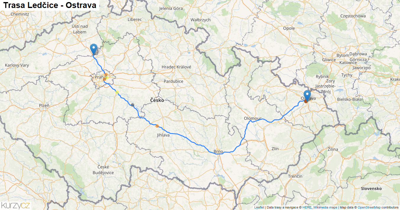 Ledčice-Ostrava, mapa trasy