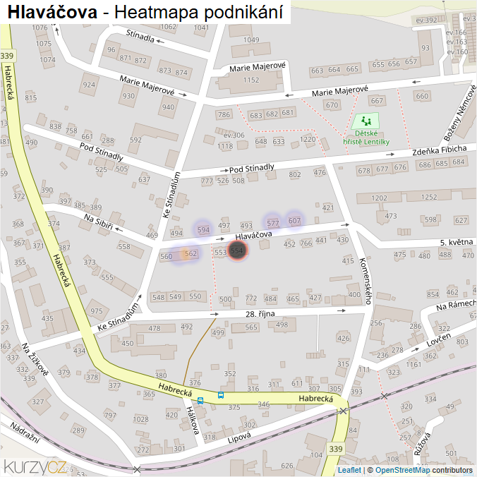Mapa Hlaváčova - Firmy v ulici.