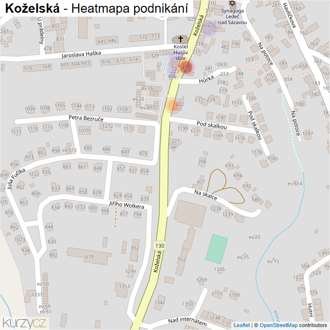 Mapa Koželská - Firmy v ulici.