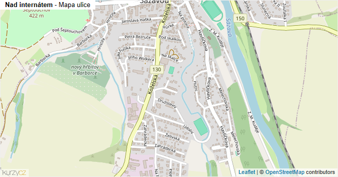 Nad internátem - mapa ulice