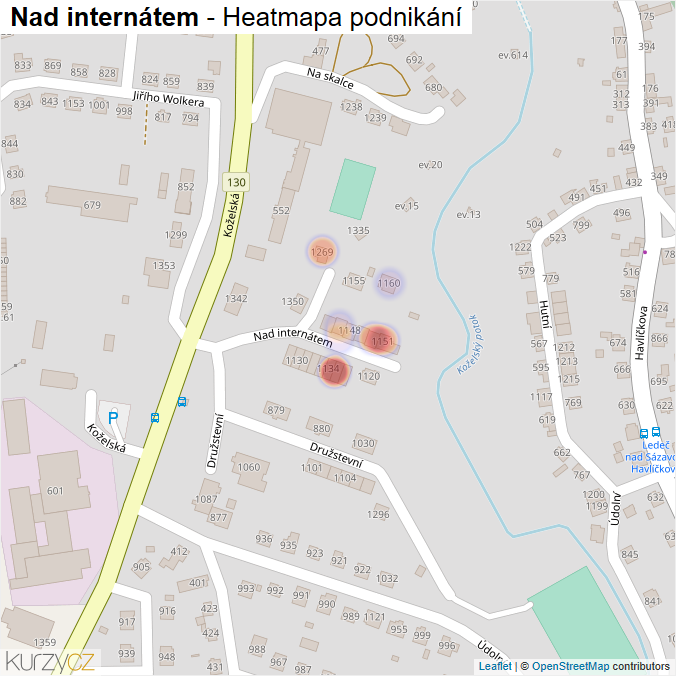 Mapa Nad internátem - Firmy v ulici.