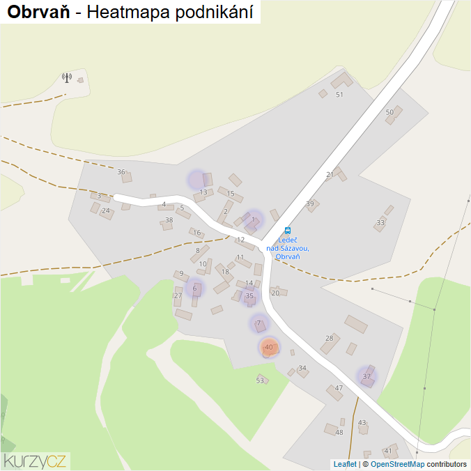 Mapa Obrvaň - Firmy v části obce.