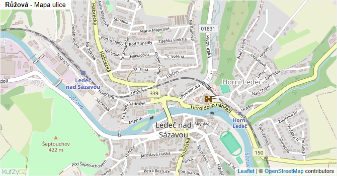 Růžová - mapa ulice