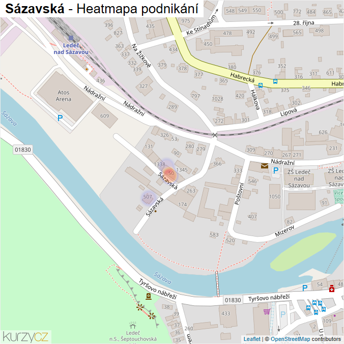 Mapa Sázavská - Firmy v ulici.
