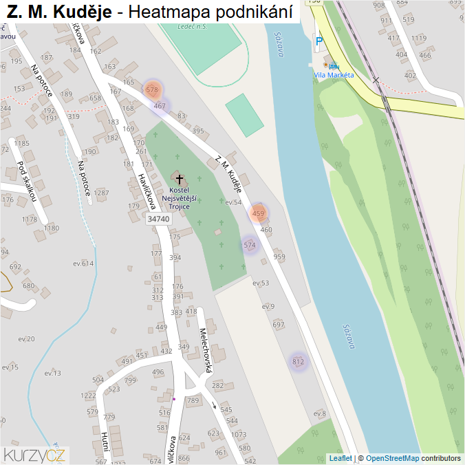 Mapa Z. M. Kuděje - Firmy v ulici.