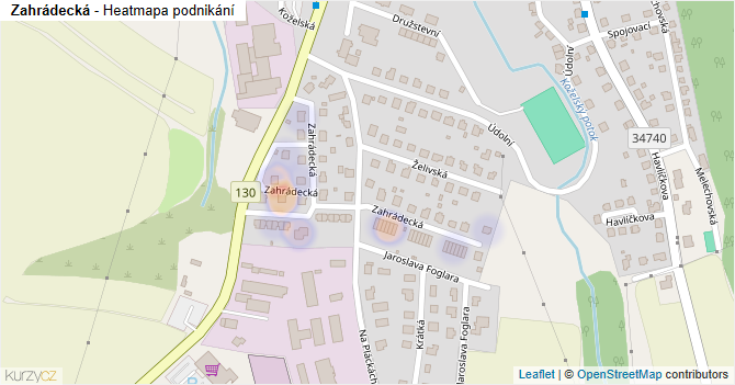 Zahrádecká - mapa podnikání