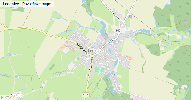 Ledenice - záplavové mapy stoleté vody