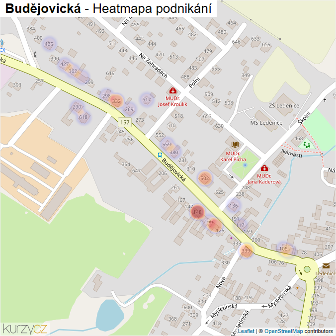Mapa Budějovická - Firmy v ulici.