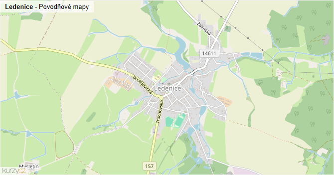 Ledenice - záplavové mapy stoleté vody