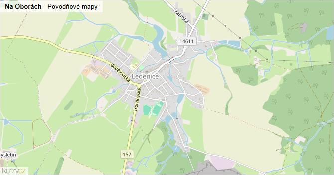 Na Oborách - záplavové mapy stoleté vody