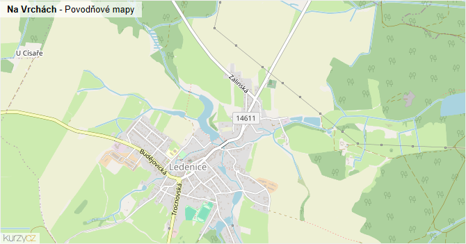 Na Vrchách - záplavové mapy stoleté vody