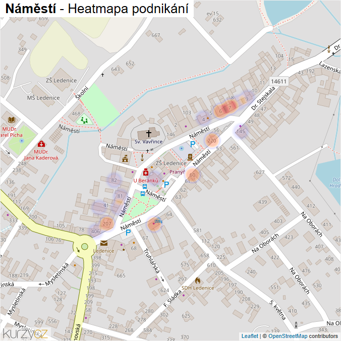 Mapa Náměstí - Firmy v ulici.