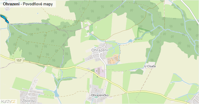 Ohrazení - záplavové mapy stoleté vody