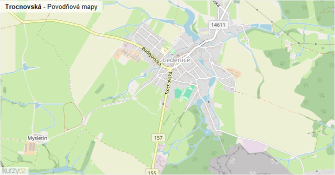 Trocnovská - záplavové mapy stoleté vody